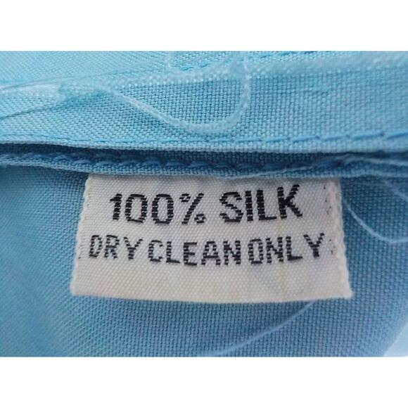 VTG 100% Silk Oleg Cassini Blue Teal Midi Dress Women 8 Faux Wrap Utility 90s - Picture 10 of 11